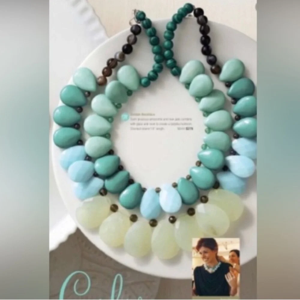 Stella & Dot Retired🧜🏼‍♀️Delilah Sea Greens+Turquoise Blue Statement Nec… - Picture 8 of 12